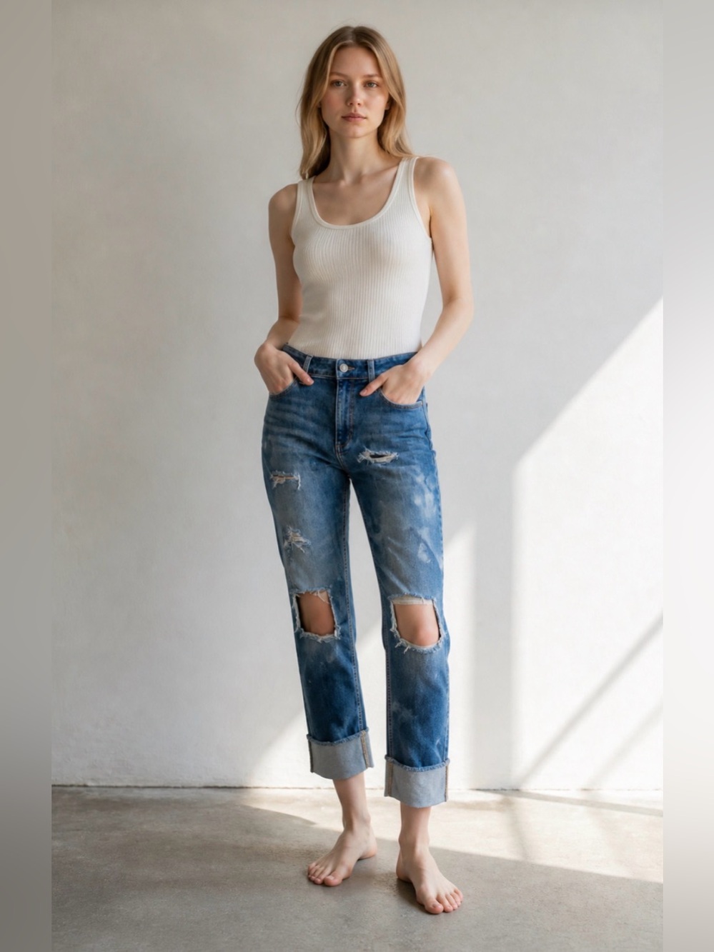 Destroyed Jeans Women's Size 6 Bleached Grunge Cropped High Waisted Trashed Boho